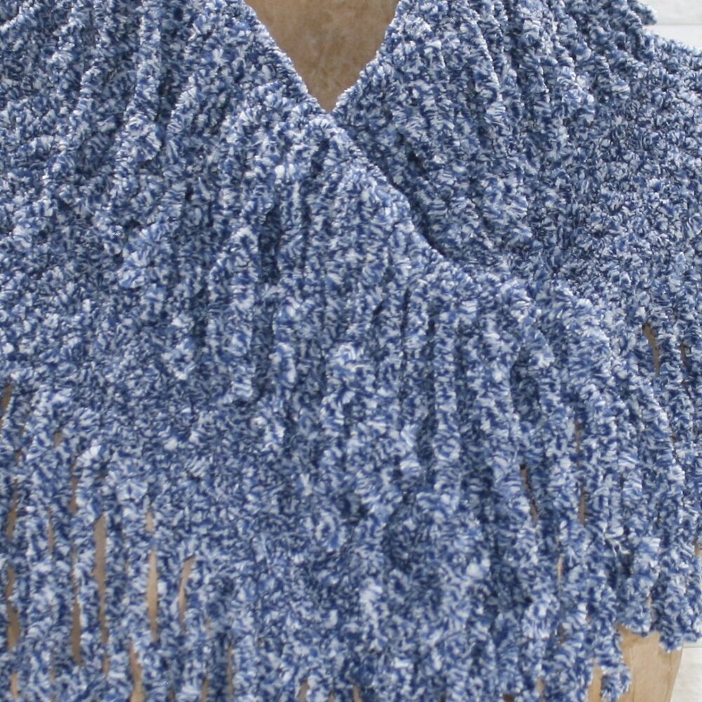 HAND CRAFTED Scarf Infinity Chenille Shawl Turtleneck Fringe Oversized Blue - Picture 6 of 15
